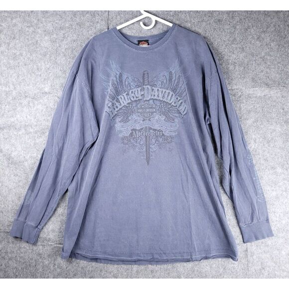 Harley Davidson Shirt Men's 2XL Cape Fear NC Sword Angel Wings Long Sleeve - Picture 1 of 7